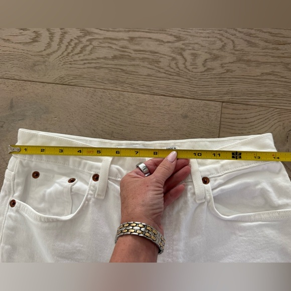 RE/DONE White High Rise Ankle Crop Stetch with distressed ankle hem size 28 - Picture 11 of 11